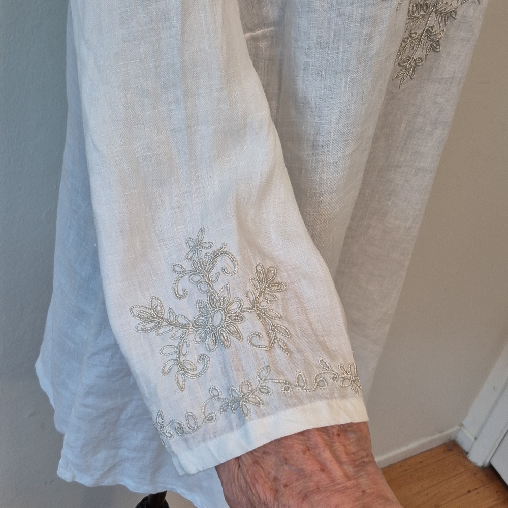 NWT Charter Club Linen Embroidered Top Women White 3/4 Sleeve Blouse 1X - Picture 7 of 15